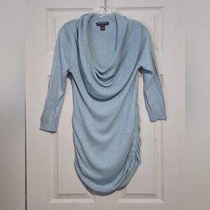 'A Pea in the Pod' Blue ruched gathered cowl neck sweater, Sz. SP